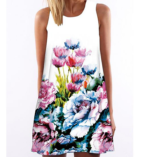 

Women's White Dress Shift Geometric Deep U S M