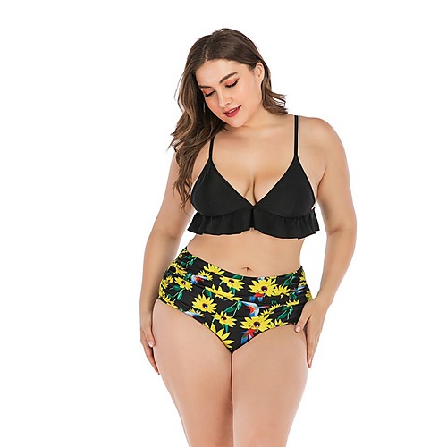 

Women's Black Tankini Swimwear Swimsuit - Floral S M L Black