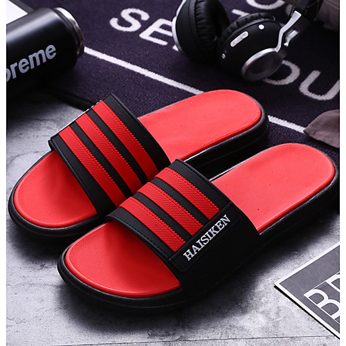 

Men's PU Spring & Summer Casual Slippers & Flip-Flops Breathable Color Block Light Red / Black