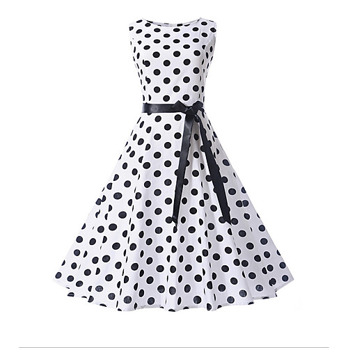 

Women's White Dress A Line Polka Dot S M