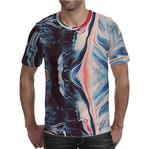 

Men's Holiday Going out Street chic / Exaggerated T-shirt - Geometric / Color Block / 3D Print Rainbow