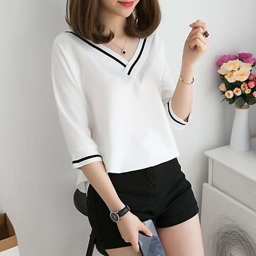 

Women's Daily T-shirt - Striped White