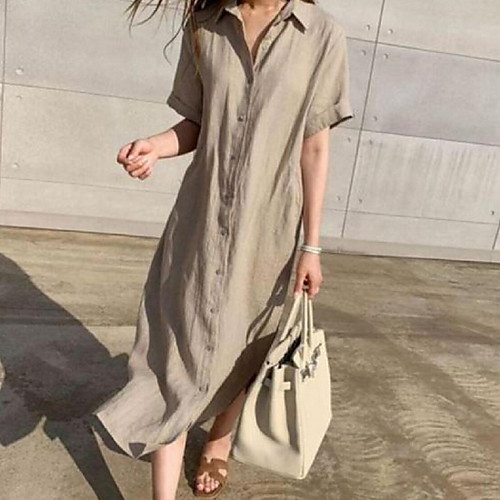 

Women's Khaki White Dress Shirt Solid Color Shirt Collar M L
