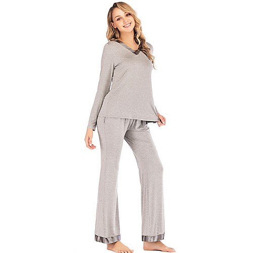 

Women's Deep V Suits Pajamas Solid Colored