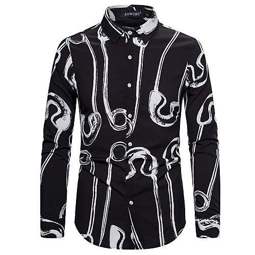 

Men's Going out Club Vintage / Rock Shirt - Geometric Black & White Black
