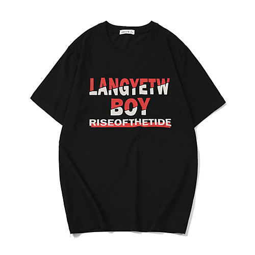 

Men's Daily Sports Business / Basic T-shirt - Rainbow / Letter Black & White, Print Black
