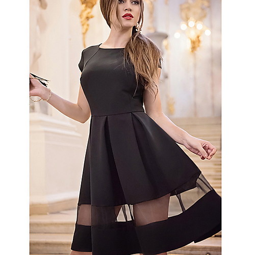 

Women's Black Dress A Line Swing Solid Color Mesh S M
