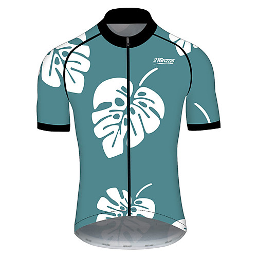 

21Grams Men's Short Sleeve Cycling Jersey 100% Polyester Mint Green Leaf Floral Botanical Bike Jersey Top Mountain Bike MTB Road Bike Cycling UV Resistant Breathable Quick Dry Sports Clothing Apparel
