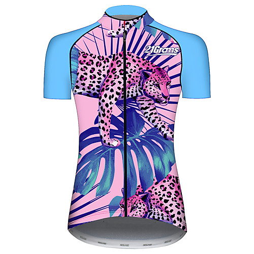 

21Grams Women's Short Sleeve Cycling Jersey 100% Polyester BluePink Leopard Leaf Animal Bike Jersey Top Mountain Bike MTB Road Bike Cycling UV Resistant Breathable Quick Dry Sports Clothing Apparel