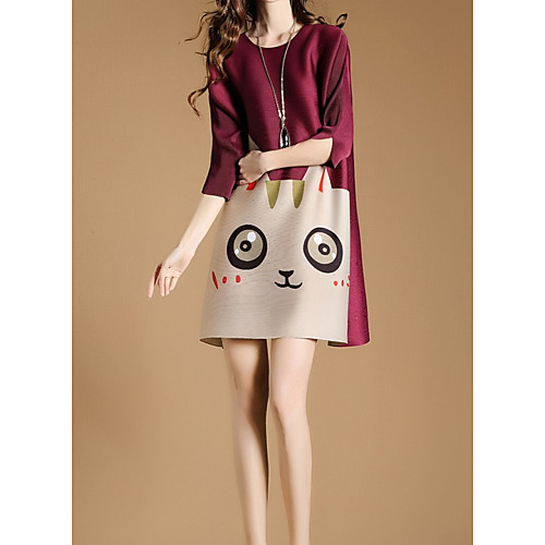 

Women's Blushing Pink Red Dress Shift Print One-Size Loose