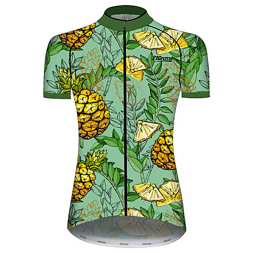 

21Grams Women's Short Sleeve Cycling Jersey 100% Polyester Green / Yellow Leaf Floral Botanical Fruit Bike Jersey Top Mountain Bike MTB Road Bike Cycling UV Resistant Breathable Quick Dry Sports
