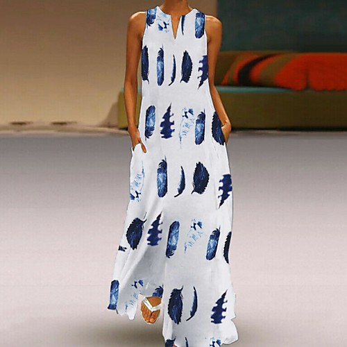 

Women's Maxi White Dress Plus Size Summer Casual / Daily A Line Geometric Print S M