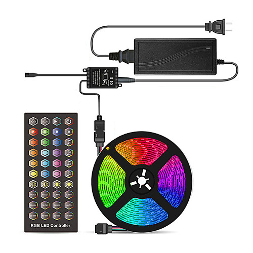 

5m Voice Control Flexible LED Light Strips / Light Sets / RGB Strip Lights 300 LEDs SMD5050 10mm 1 X 40 Key Controller / 1 X 12V 5A Power Supply 1 set Multi Color Waterproof / Cuttable / Party 12 V