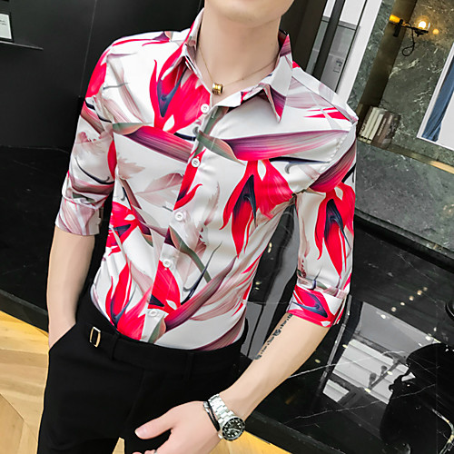 

Men's Going out Club Tropical Shirt - Floral Tropical Leaf / Crane / Pineapple, Print White