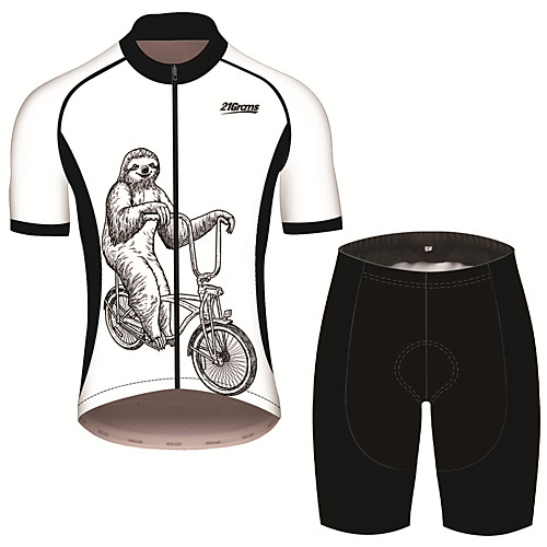 

21Grams Men's Short Sleeve Cycling Jersey with Shorts Black / White Animal Sloth Bike Clothing Suit UV Resistant Breathable 3D Pad Quick Dry Sweat-wicking Sports Solid Color Mountain Bike MTB Road