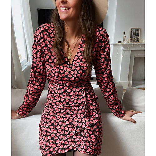 

Women's Red Dress Shift Floral V Neck S M