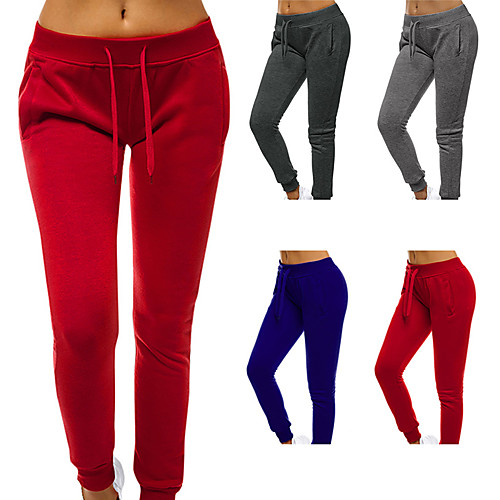 

Women's Yoga Pants Drawstring Solid Color Dark Grey Red Blue Grey Running Fitness Gym Workout Bottoms Sport Activewear Breathable Soft Stretchy