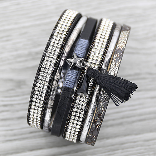 

Women's Charm Bracelet Bracelet Bangles Leather Bracelet Retro Vintage Theme Simple Tassel European Casual / Sporty Sweet Leatherette Bracelet Jewelry Red / Black / Silver For Daily Date Vacation