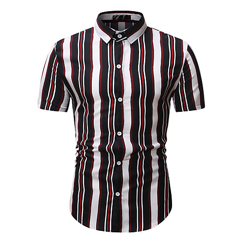 

Men's Party Work Basic / Tropical Shirt - Striped / Color Block Tropical Leaf, Print White