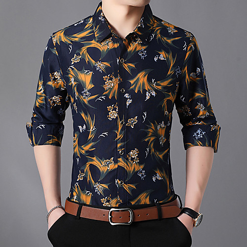 

Men's Daily Weekend Basic / Elegant Shirt - Floral / Color Block / 3D Black