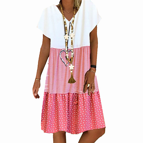 

Women's Plus Size Yellow Blushing Pink Dress Casual A Line Polka Dot Color Block V Neck S M Loose