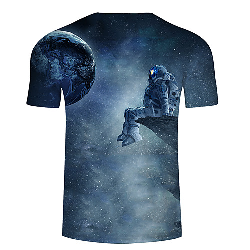 

Men's Daily Going out Exaggerated T-shirt - Galaxy / 3D Print Navy Blue