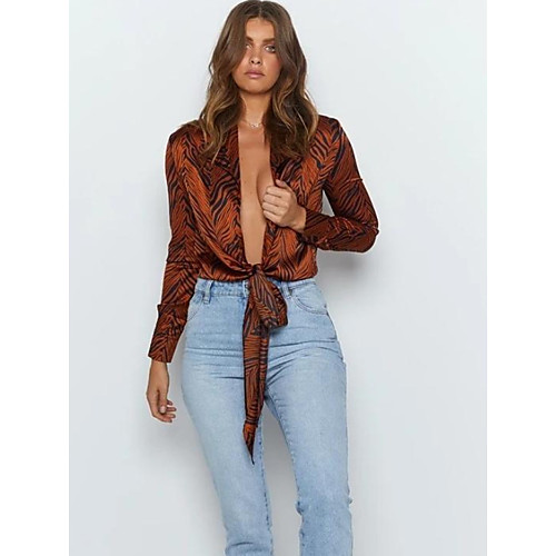

Women's Daily Shirt - Striped Brown