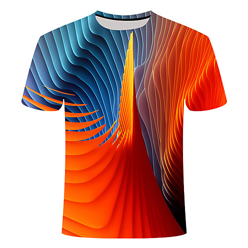 

Men's Daily Going out Basic T-shirt - 3D / Abstract / Visual Deception Print Orange