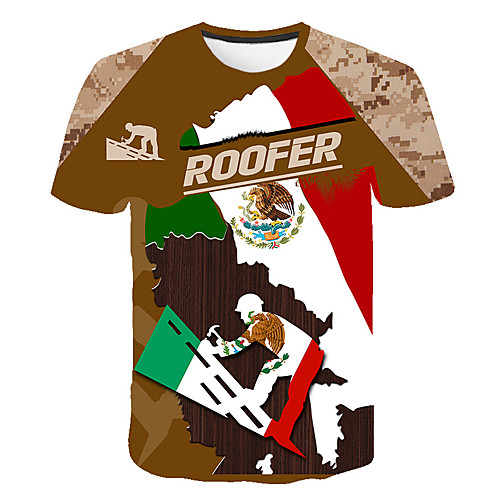 

Men's Daily Going out Basic T-shirt - Color Block / 3D / Letter Print Camel