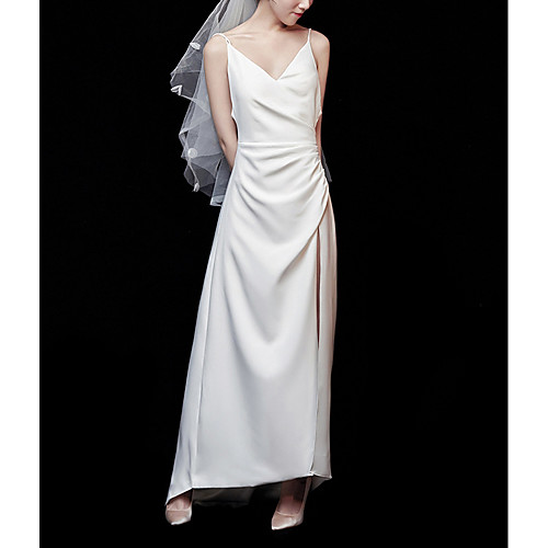 

Sheath / Column V Neck Sweep / Brush Train Cotton Sleeveless Beach Wedding Dresses with Split Front 2020