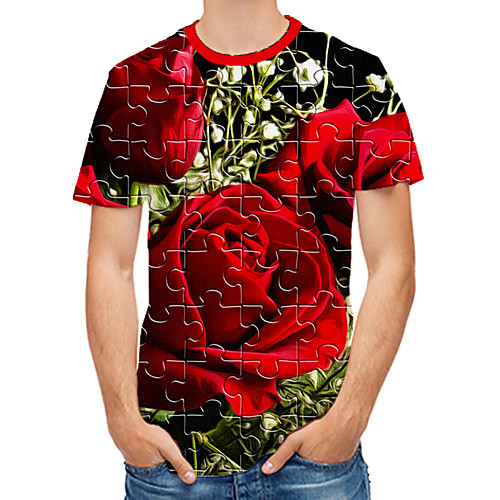 

Men's Daily Club Street chic / Punk & Gothic T-shirt - Floral / Color Block / 3D Print Fuchsia