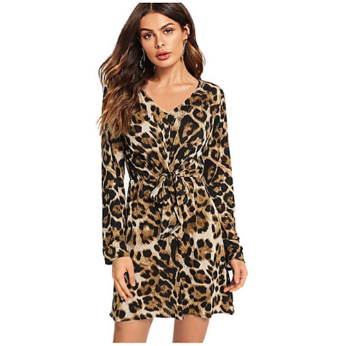 

Women's Brown Dress A Line Leopard V Neck S M