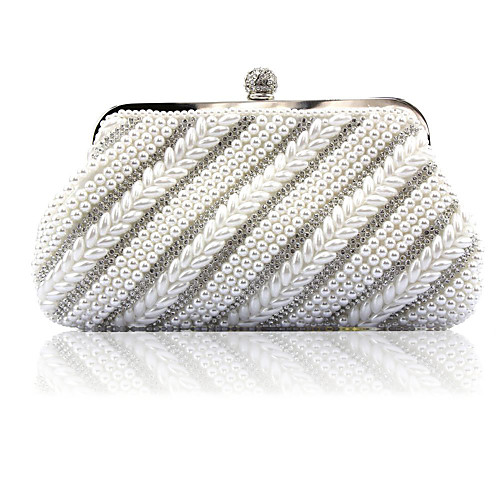 

Women's / Girls' Pearls / Crystals Synthetic Evening Bag Solid Color White
