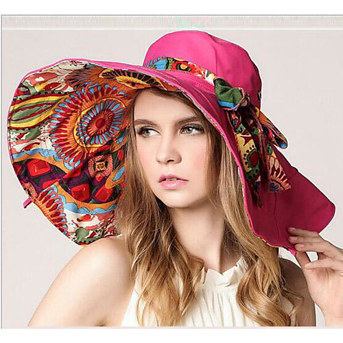 

Women's Basic Polyester Sun Hat-Floral Print Fuchsia Red Orange