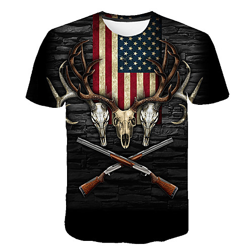 

Men's Daily Going out Basic T-shirt - 3D / Animal / National Flag Print Dark Gray