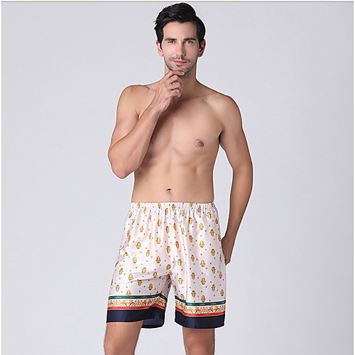 

Men's Print Briefs Underwear Mid Waist White Beige L XL XXL