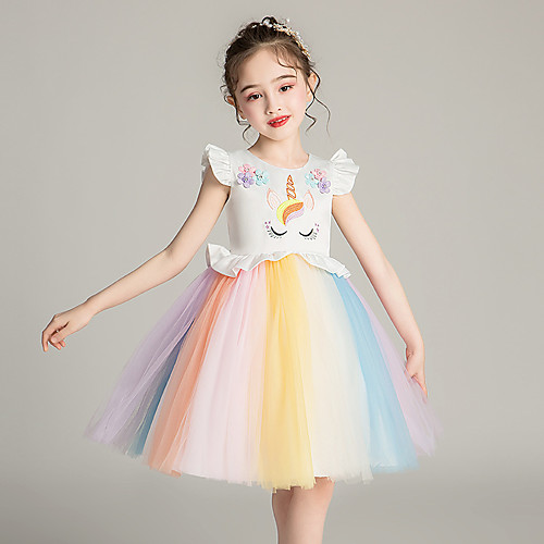 

Unicorn Dress Girls' Movie Cosplay Cosplay Costume Party White / Pink Dress Sequin Polyster