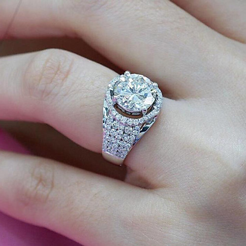 

Women's Ring Belle Ring AAA Cubic Zirconia 1pc White Copper Silver-Plated Irregular Statement Luxury Party Evening Gift Jewelry Geometrical Wearable