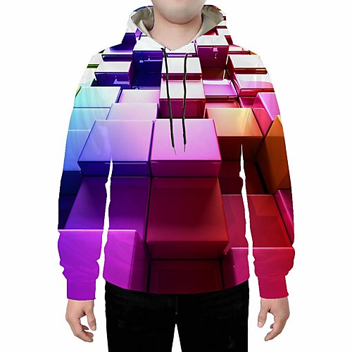 

Men's Casual / Basic Hoodie - Geometric / Print / 3D Rainbow US32 / UK32 / EU40