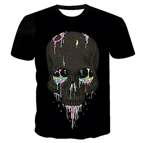 

Men's Daily Going out Basic T-shirt - 3D / Skull Print Black