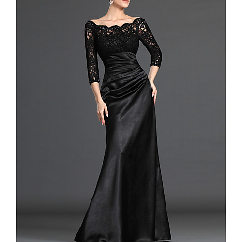 

Sheath / Column Off Shoulder Floor Length Polyester Elegant / Black Formal Evening / Wedding Guest Dress with Ruched / Lace Insert 2020