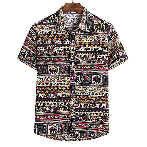 

Men's Daily Going out Basic / Tropical Shirt - Color Block / Abstract Print Rainbow