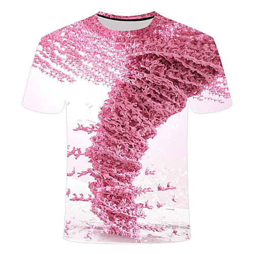 

Men's Daily Going out Basic T-shirt - 3D / Abstract / Visual Deception Print Blushing Pink