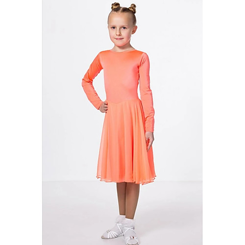 

Kids' Dancewear Club Costume Girls' Performance Polyester Taffeta Ruching Long Sleeve Dress