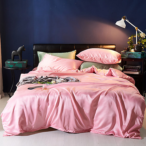 

Duvet Cover Sets 4 Piece Polyester / Viscose Solid Colored Light Pink Printed Simple