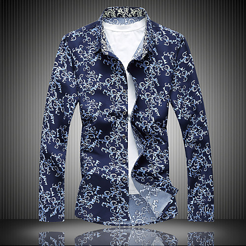 

Men's Daily Weekend Basic / Elegant Shirt - Floral / 3D / Solid Colored Yellow