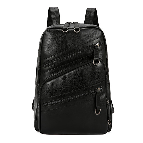 

Large Capacity PU Zipper Commuter Backpack Solid Color Sports & Outdoor Brown / Black