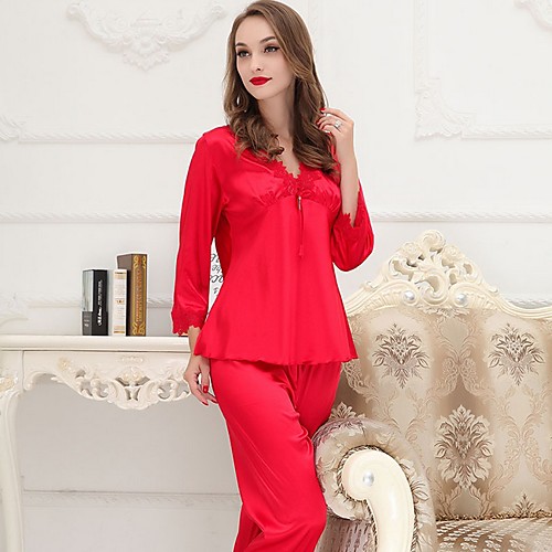 

Women's Deep V Suits Pajamas Solid Colored