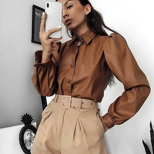

Women's Daily Shirt - Solid Colored Brown