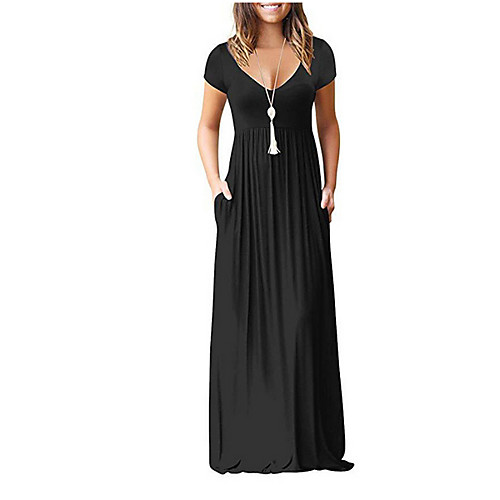 

Women's Maxi Wine Green Dress A Line Solid Color V Neck S M
